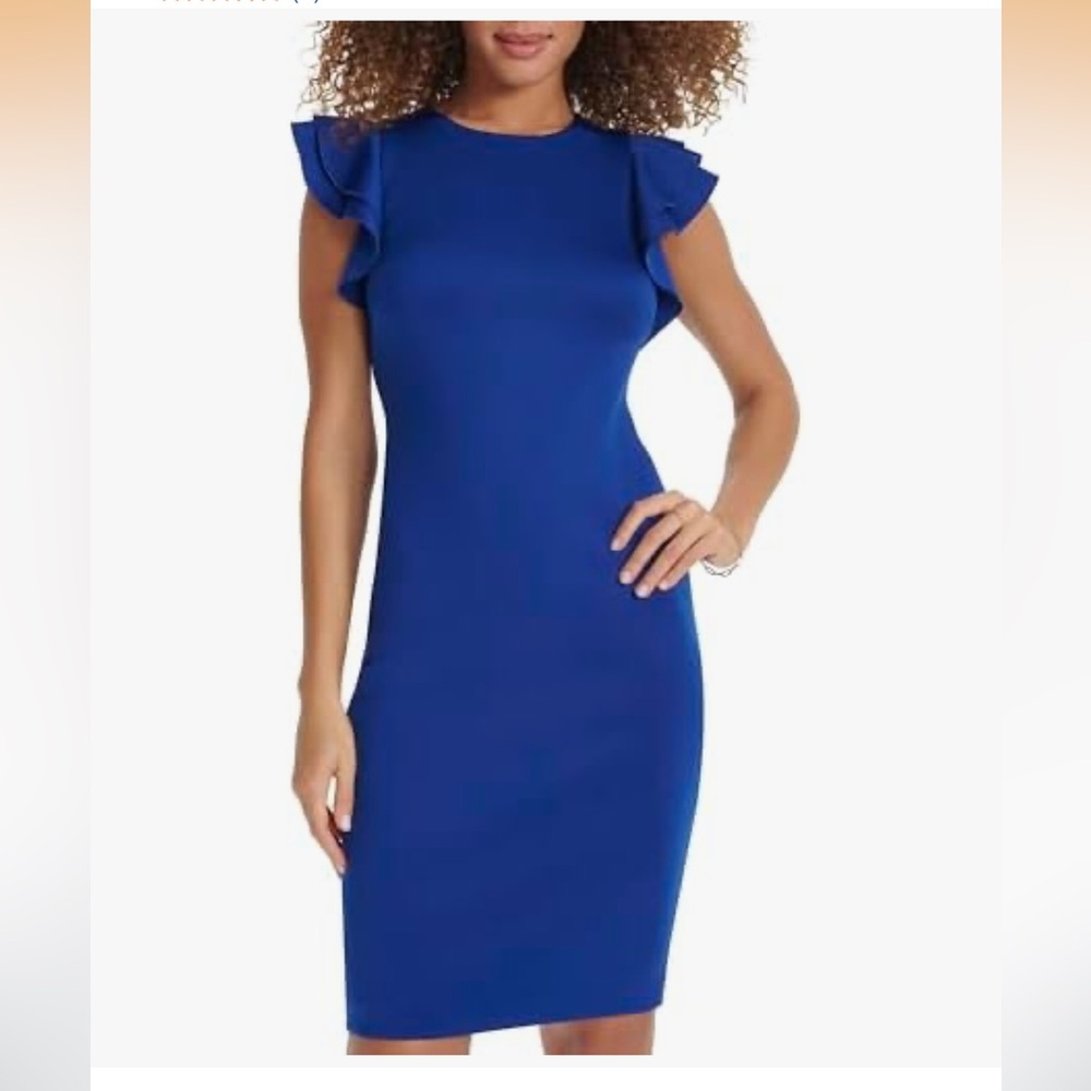 Chaps Navy Blue Dress with Ruffle Sleeves